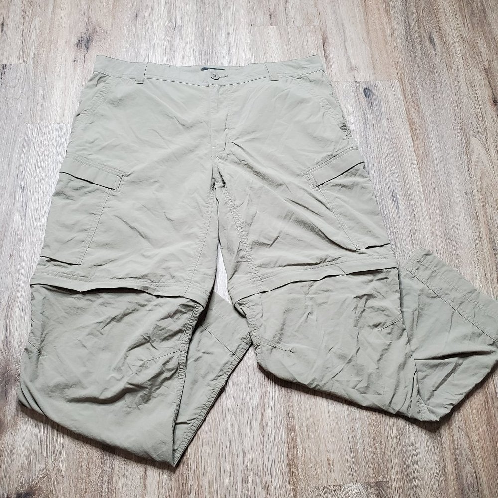 REI Convertible Cargo Hiking Pants Men 40x32 Khaki Green Shorts Packable Outdoor